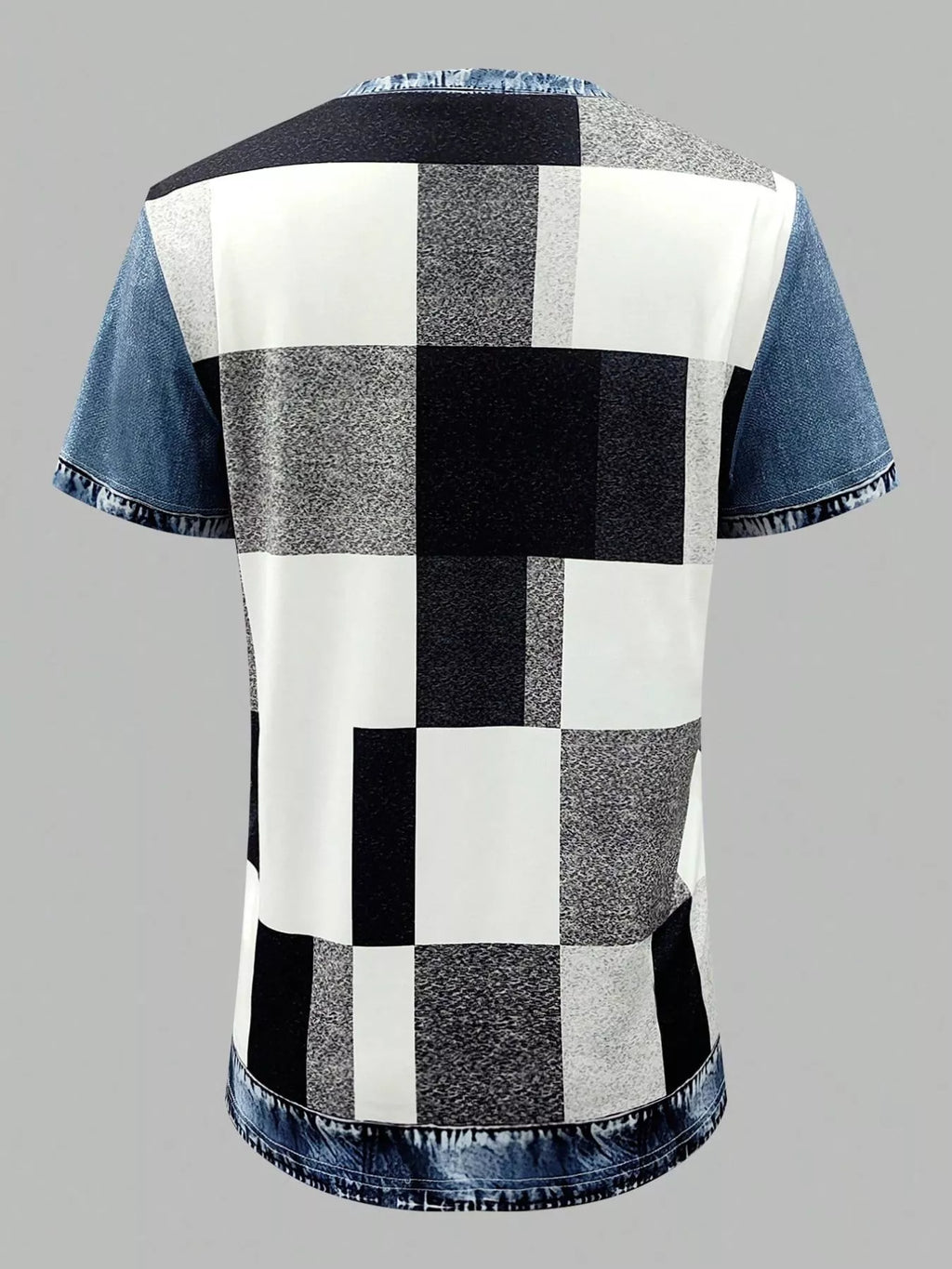 Denim Patchwork Short Sleeve Blouse - Lilixa.store
