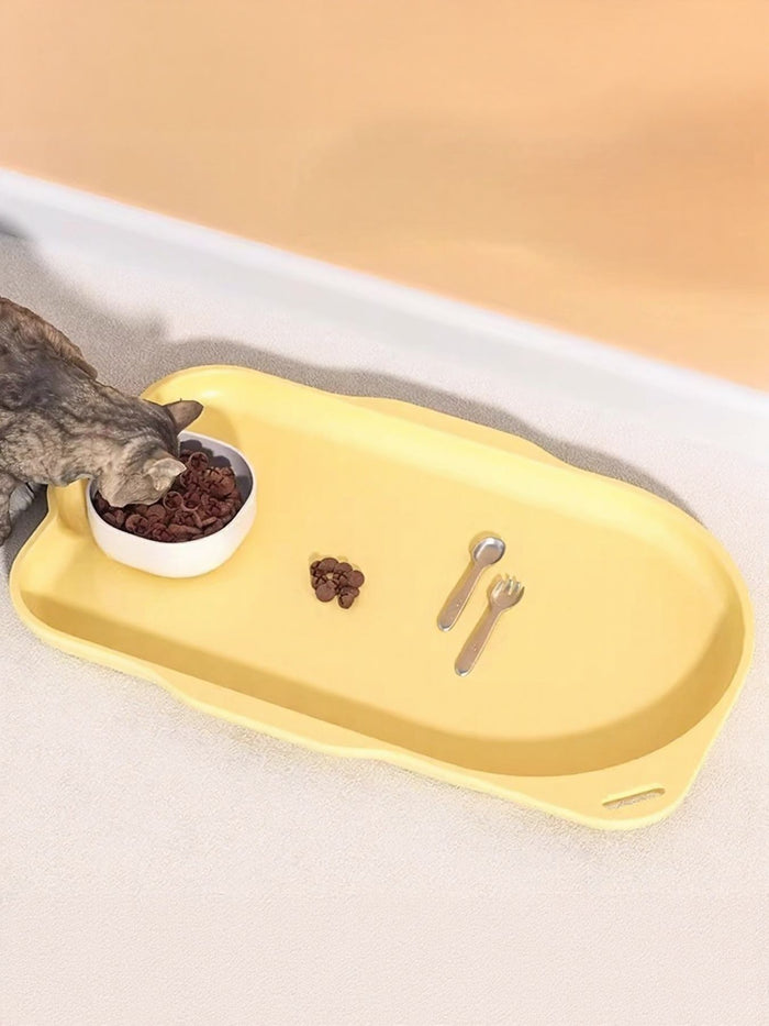 Non-Slip Pet Bowl with Tray in Pastel Yellow