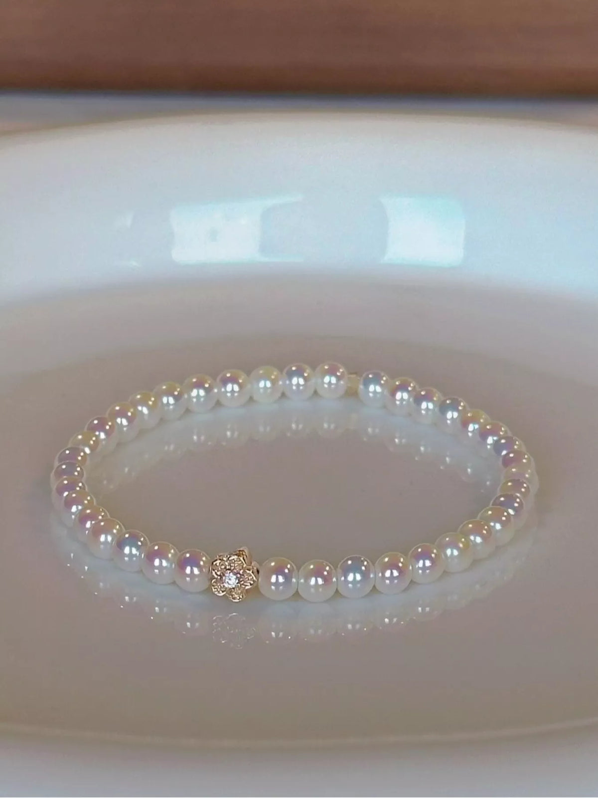 Pearl Bracelet with Floral Accent in White, view 4