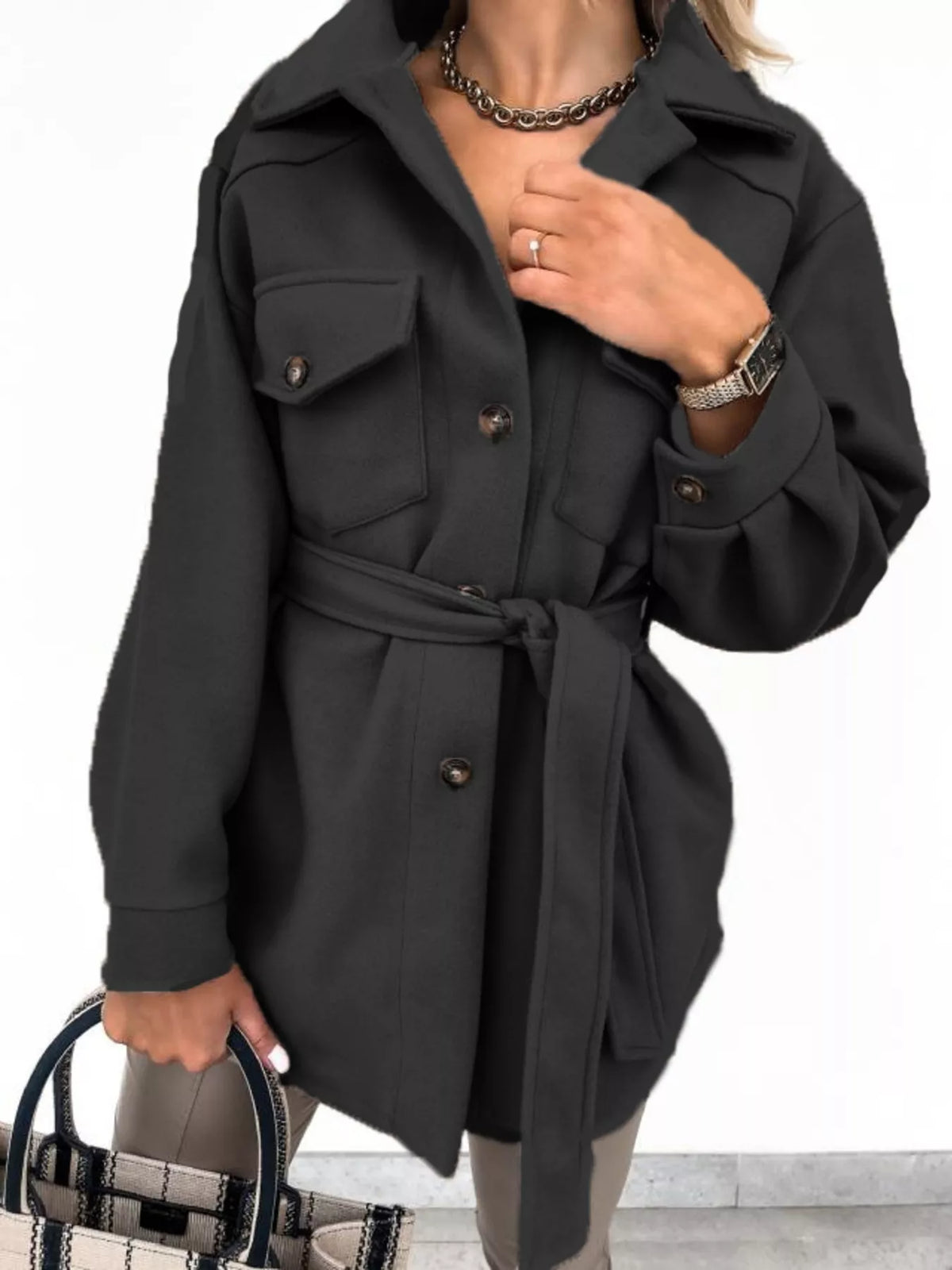 Button-Down Tie Waist Coat, view 10