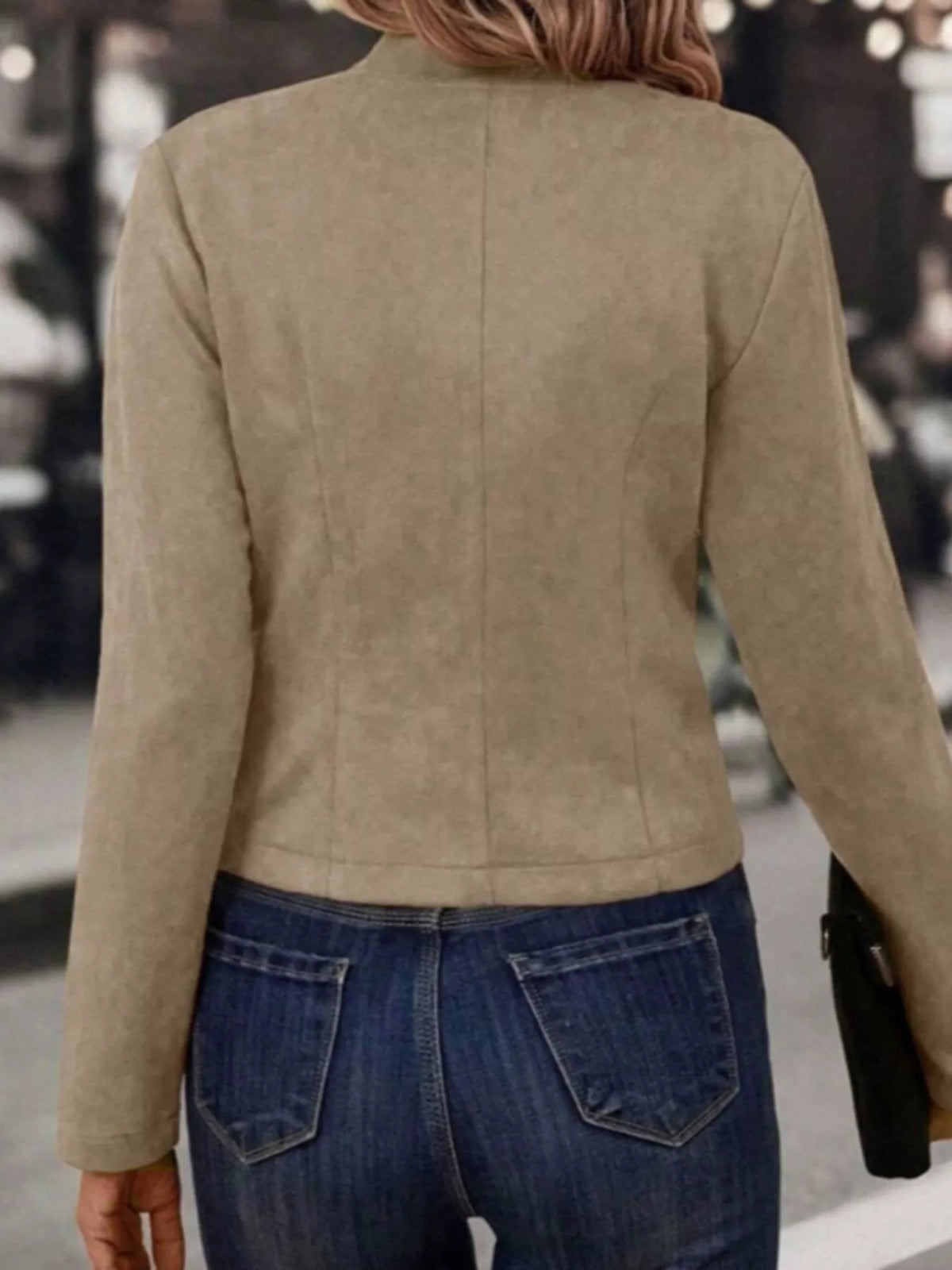 Open Front Cropped Jacket in Khaki, view 2