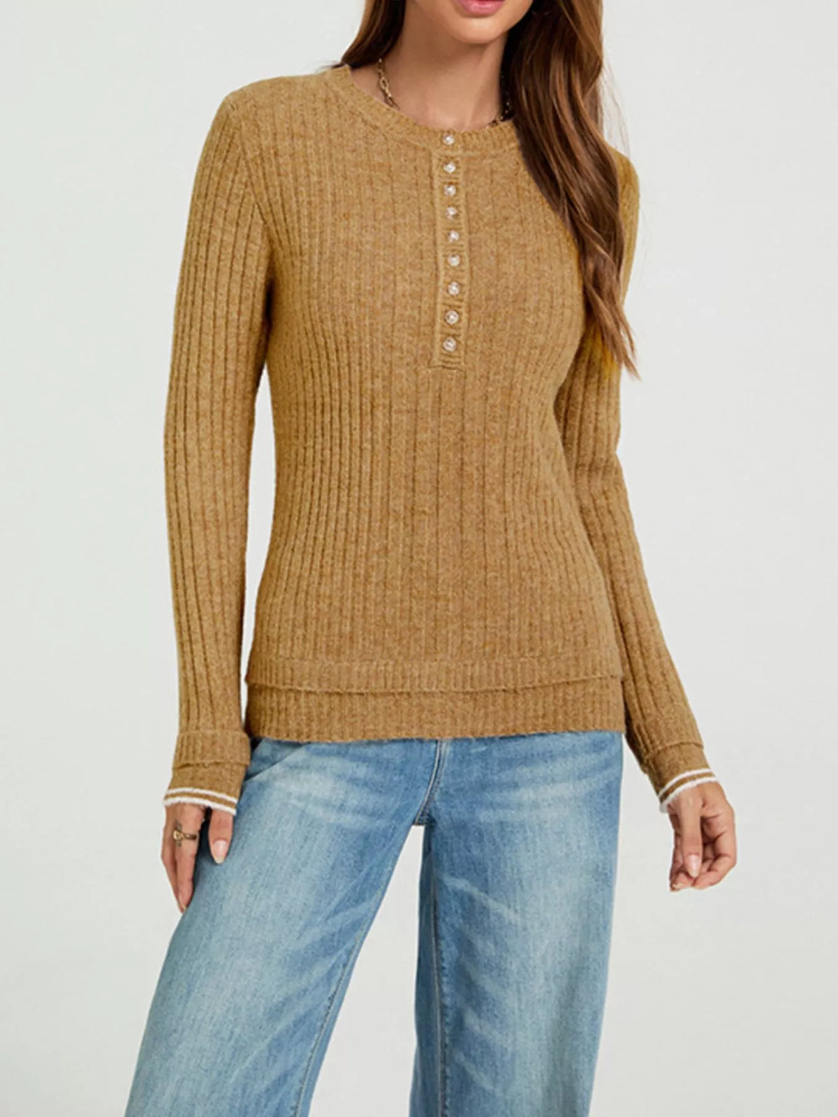 Button Detail Ribbed Knit Top