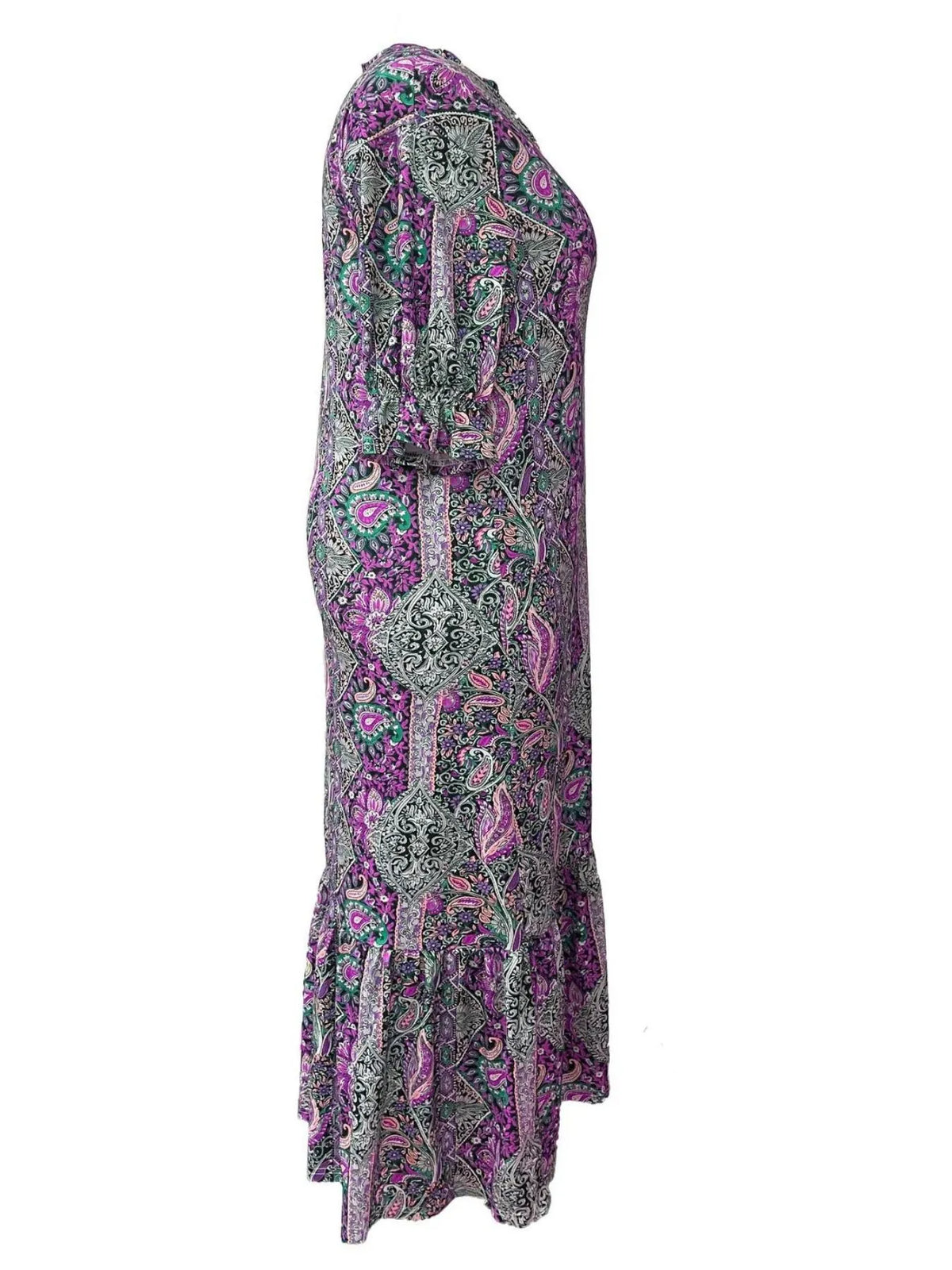Full Size Bohemian Paisley Print Ruffle Hem Midi Dress Plus Size - Lilixa.store