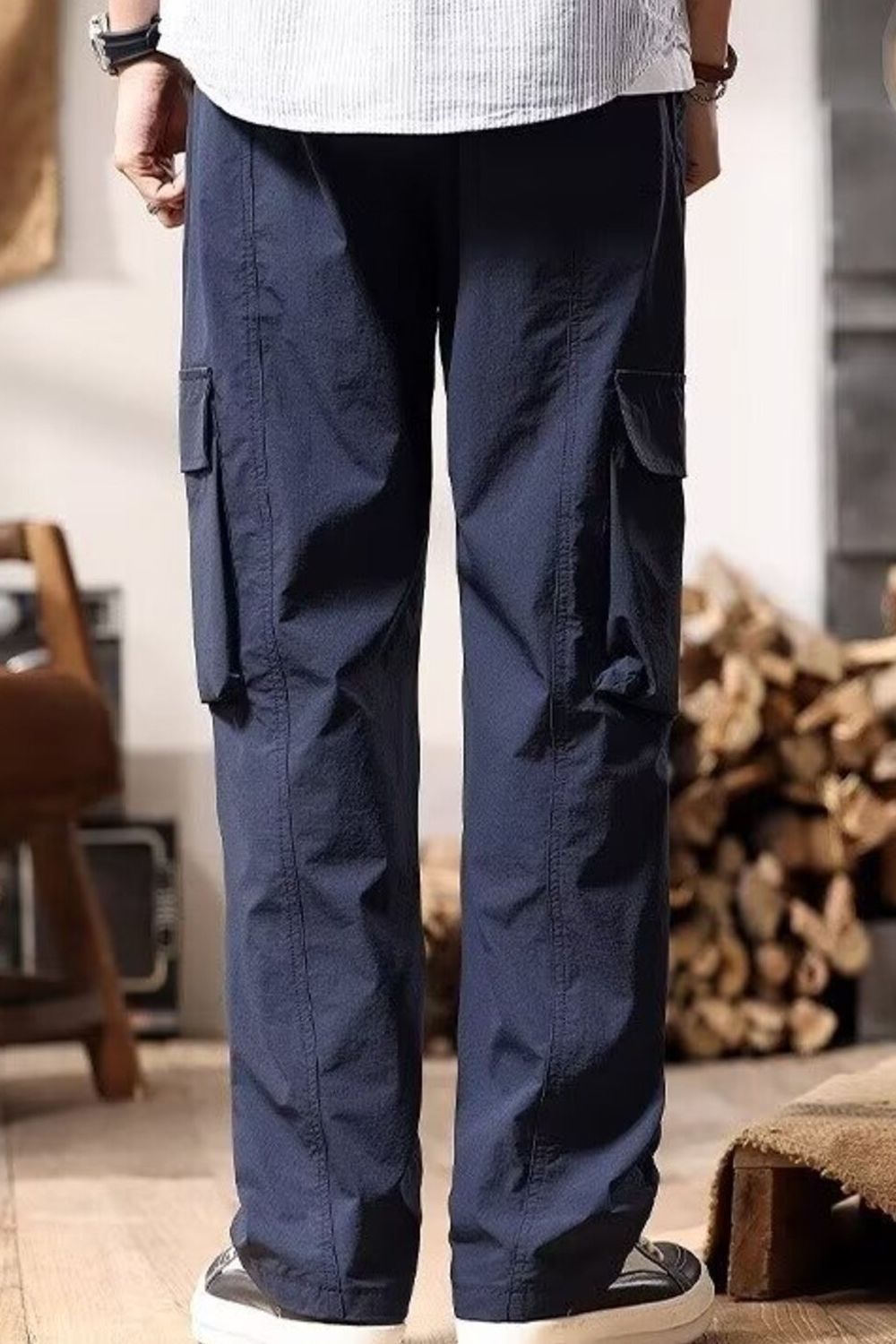 Men's Plus Size Relaxed Fit Multi-Pocket Cargo Pants in Dark Blue, view 3
