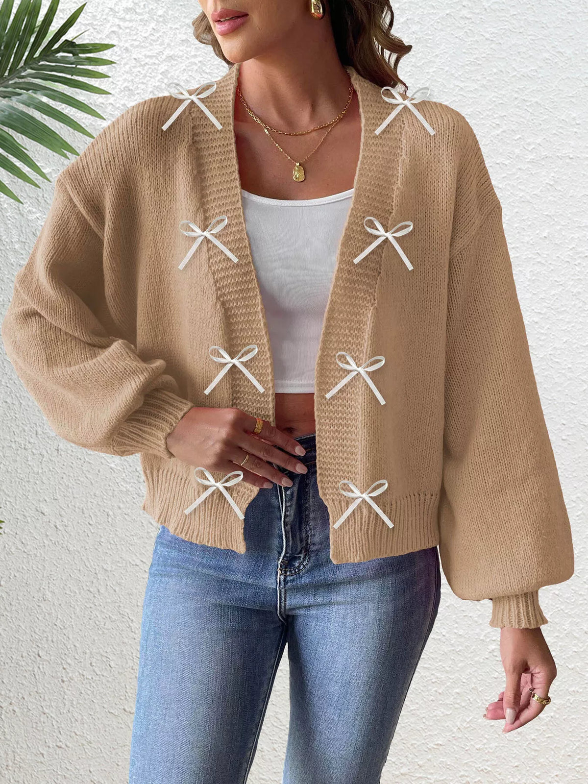 Bow-Tie Open Front Knit Cardigan - Lilixa.store