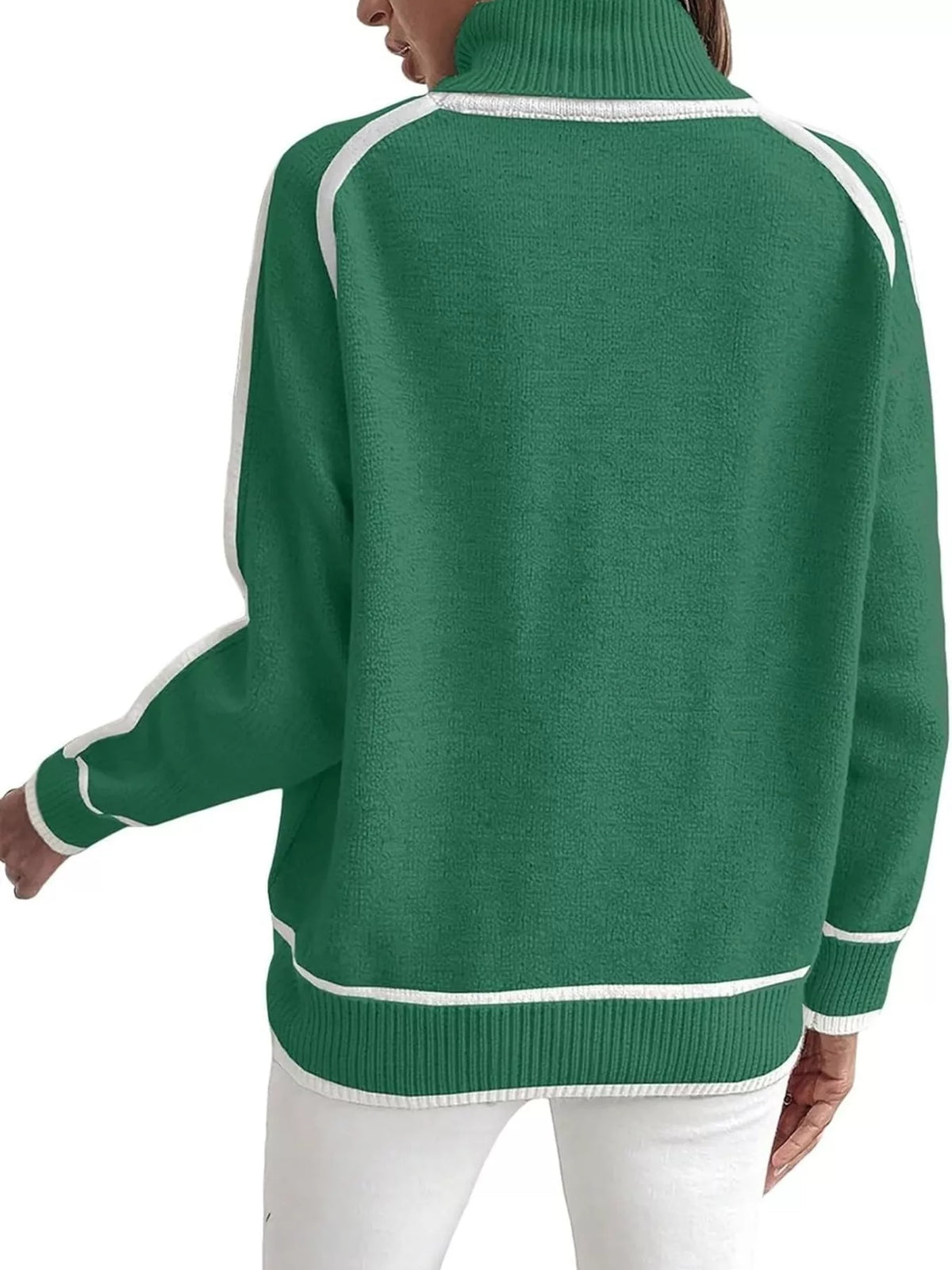 Full Size Contrast Trim Ribbed Hem Turtleneck Sweater Plus Size