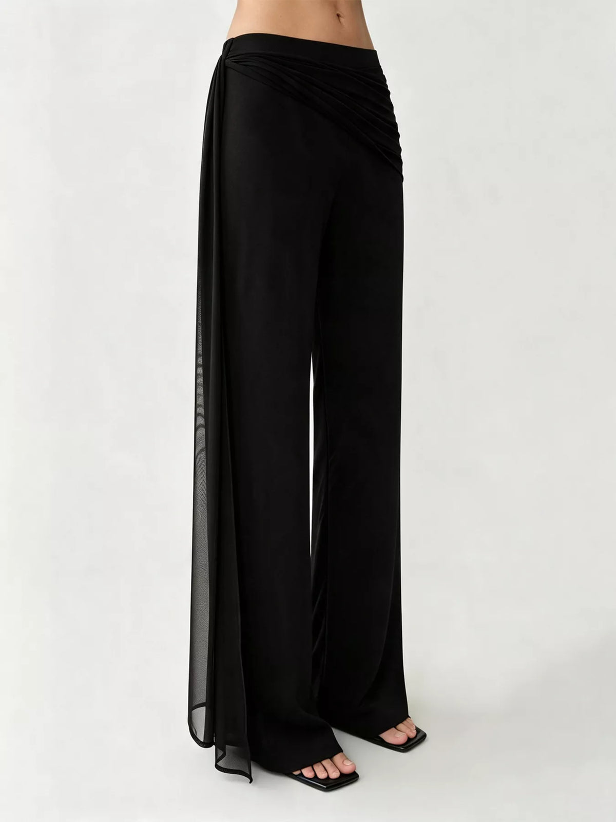 Draped Mesh Flare Pants