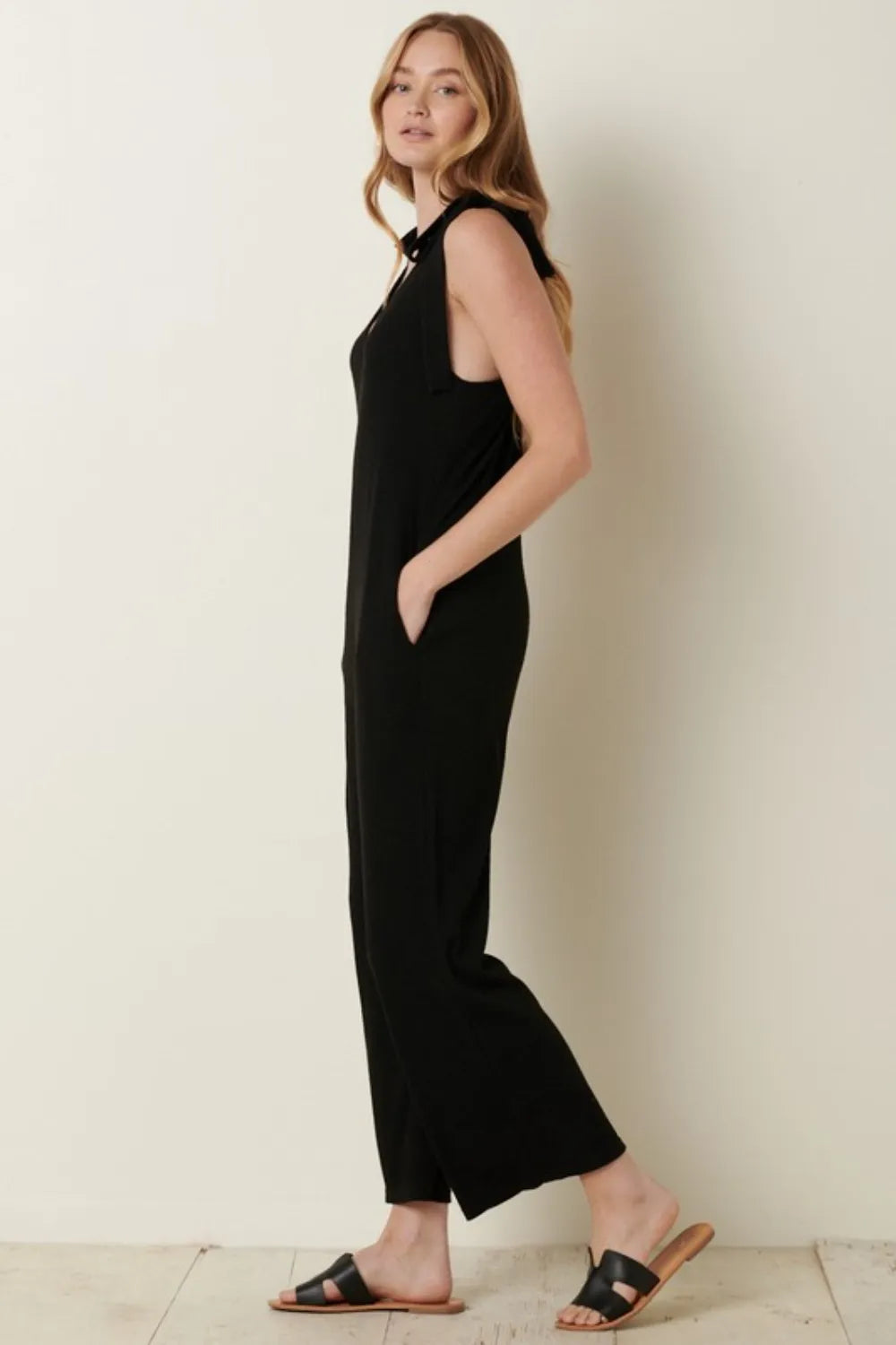 Mittoshop Rib Knit V-Neck Cross Back Jumpsuit - Lilixa.store