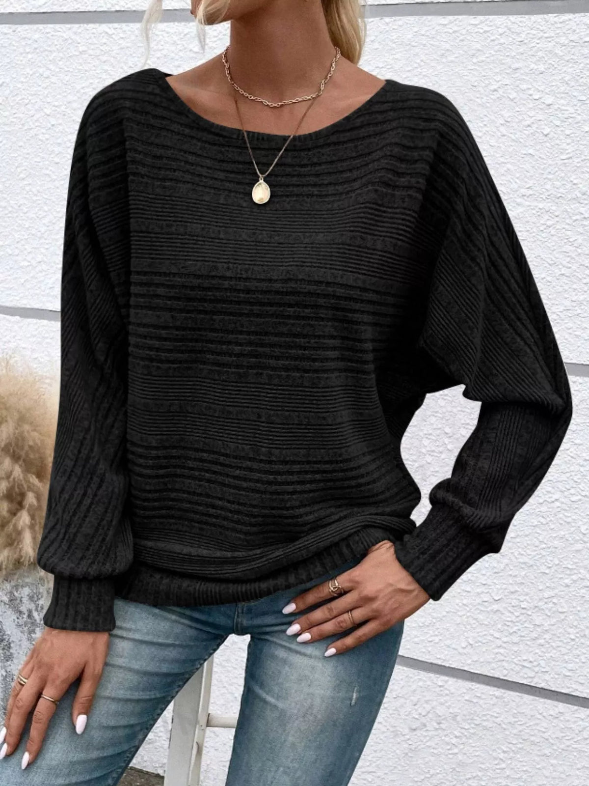 Ribbed Round Neck Long Sleeve Top - Lilixa.store