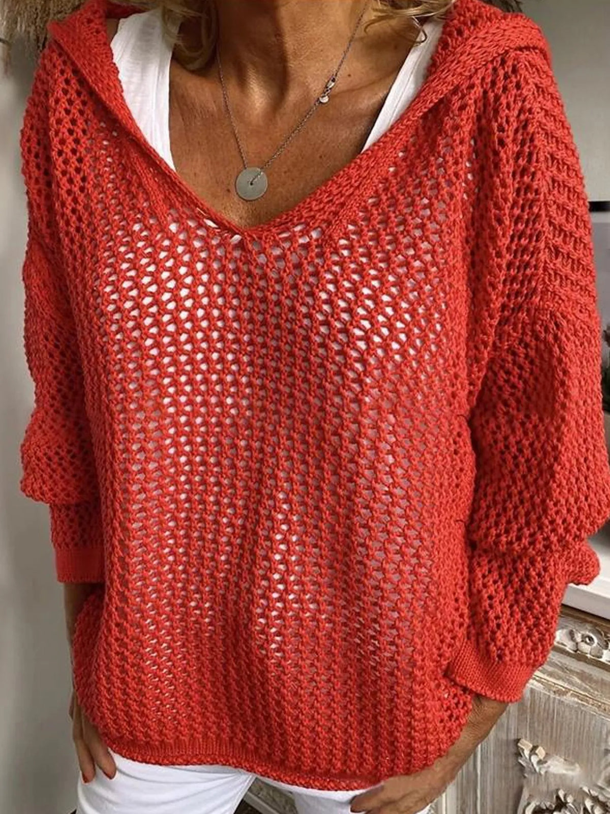 Openwork Long Sleeve Hooded Knit Cover Up - Lilixa.store