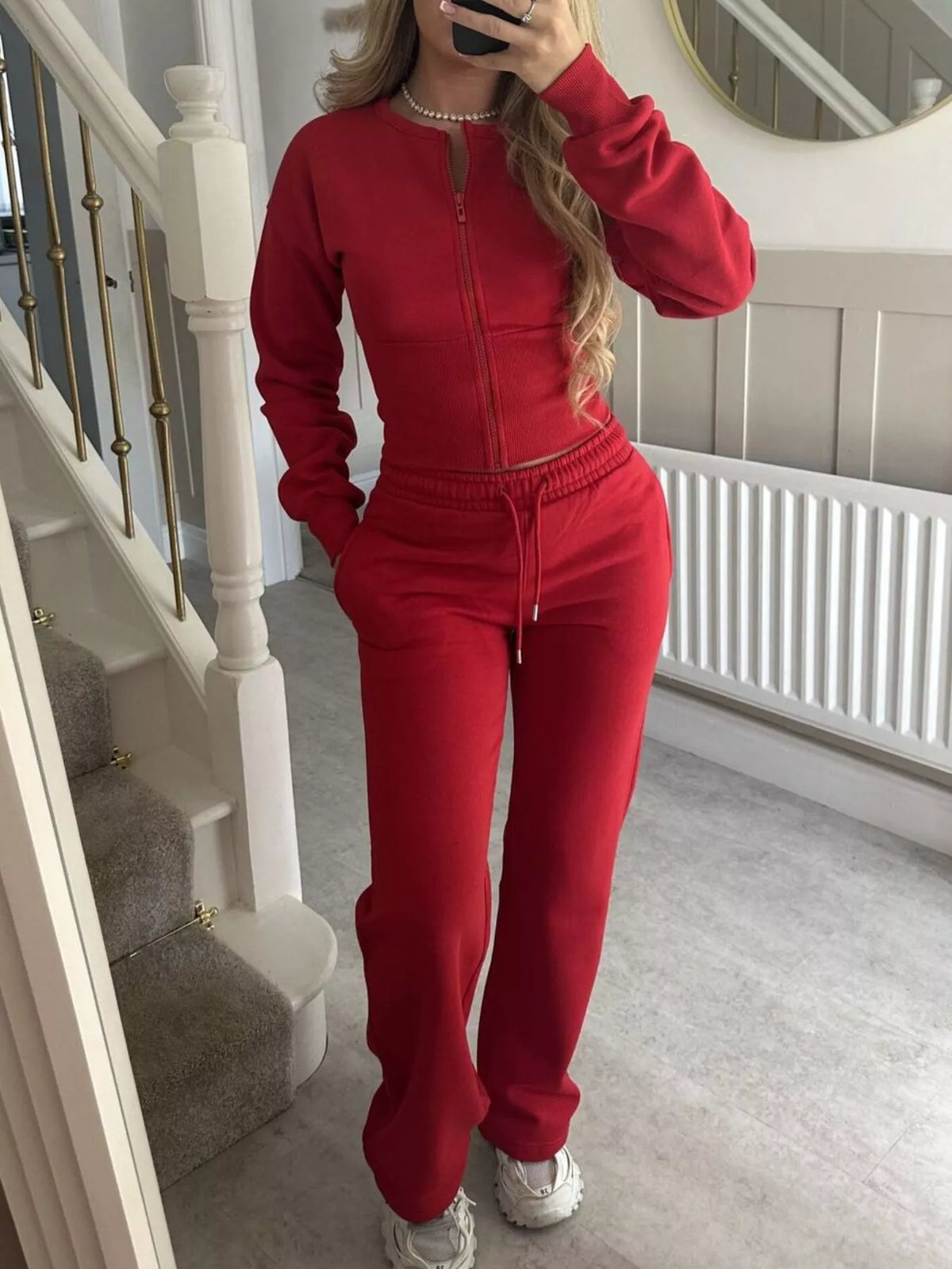 Zip-Up Crop Hoodie and High-Waisted Pants Set - Lilixa.store