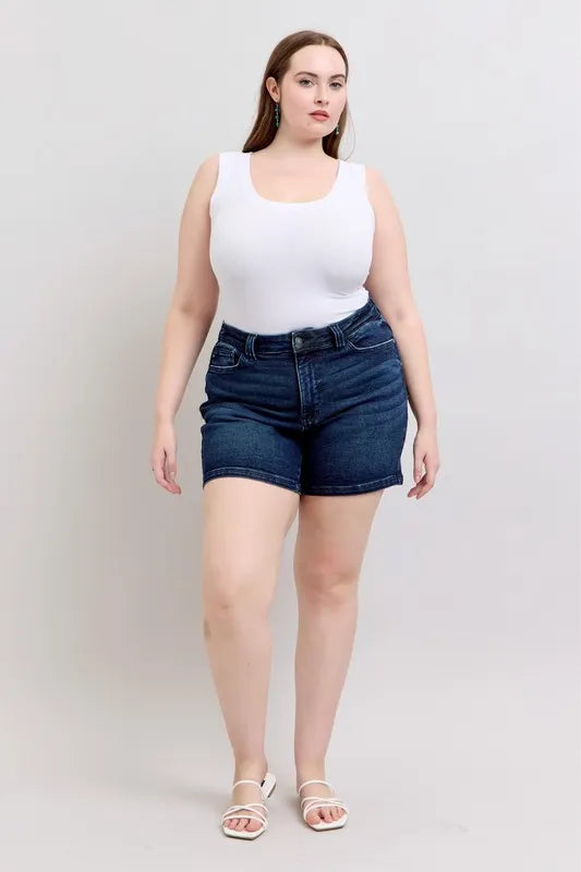 Judy Blue Full Size High Waist Back Flap Pocket Denim Shorts Plus Size - Lilixa.store
