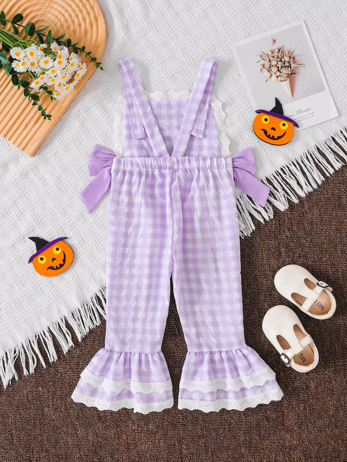 Children's Little Pumpkin Gingham Ruffle Hem Jumpsuit - Lilixa.store