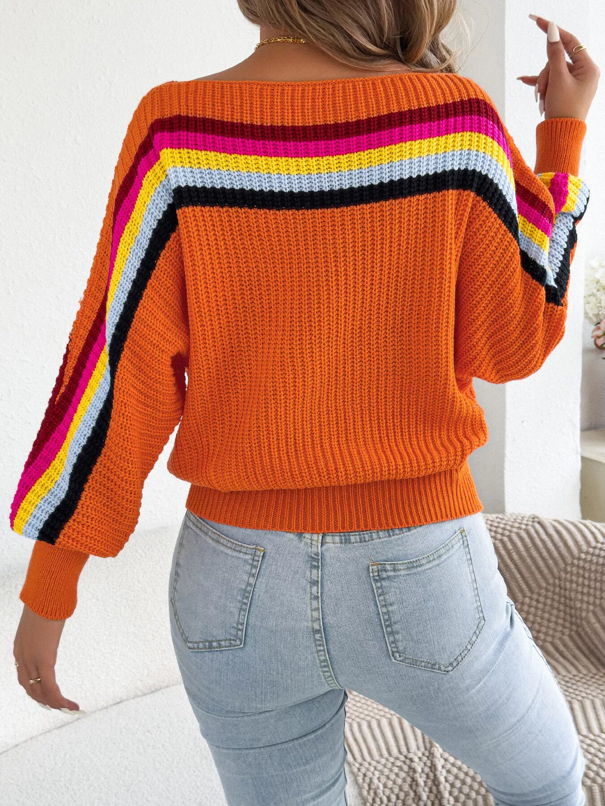 Striped Knit Boat Neck Sweater