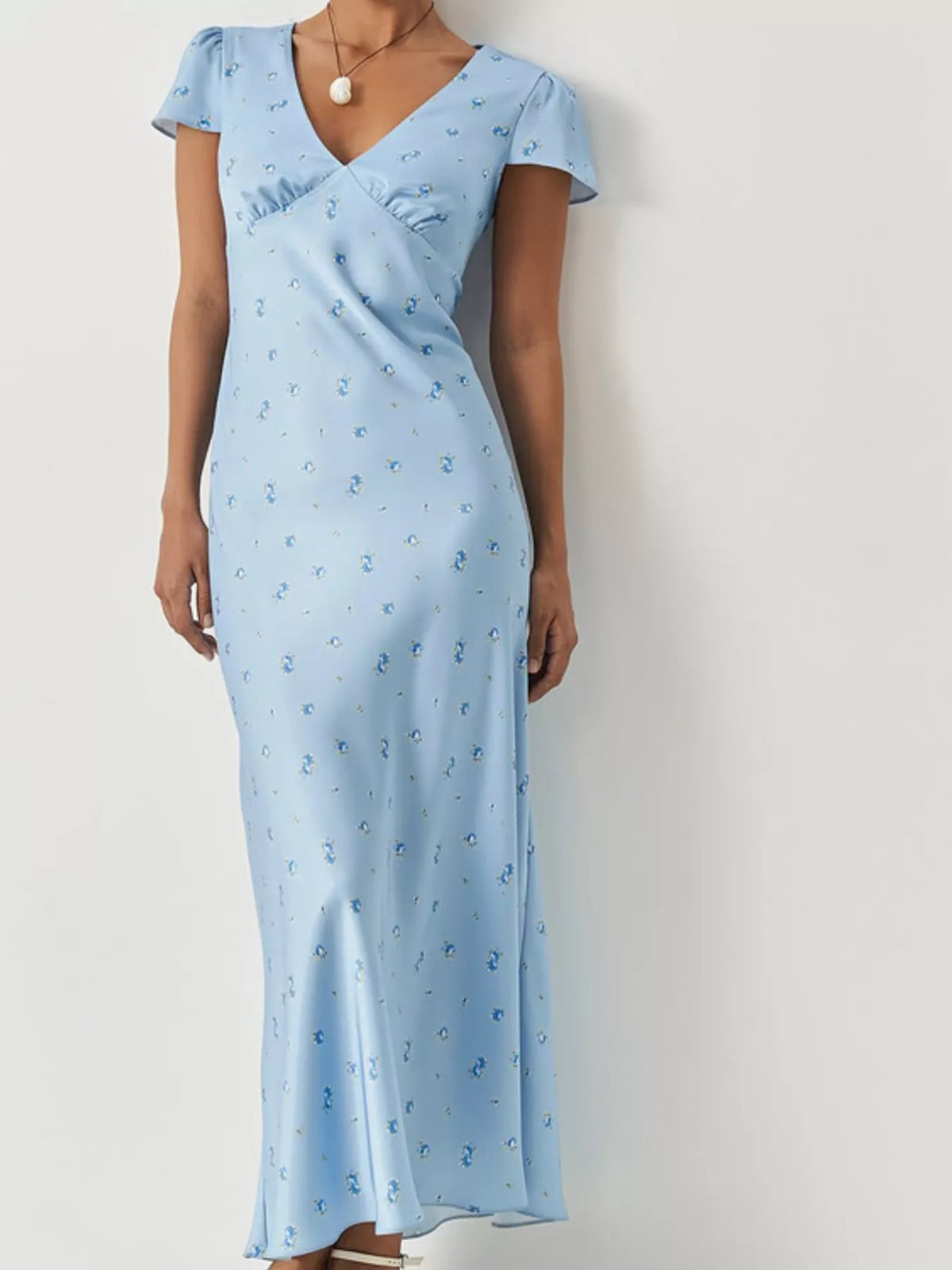 V-Neck Cap Sleeve Maxi Dress in Light Blue