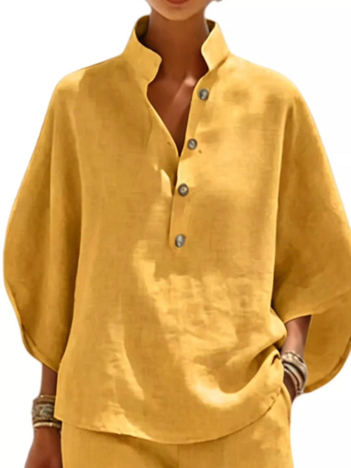 Full Size Button Detail Loose Fit Top and Shorts Set Plus Size