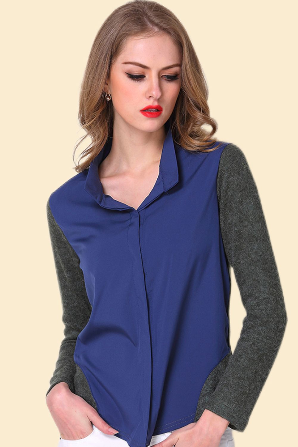 Two-Tone Spliced Shirt in Dark Blue