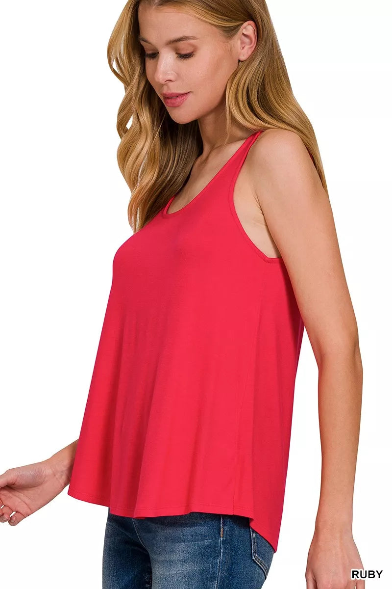 Zenana Flowy Hem Rayon Sleeveless Tank Top - Lilixa.store