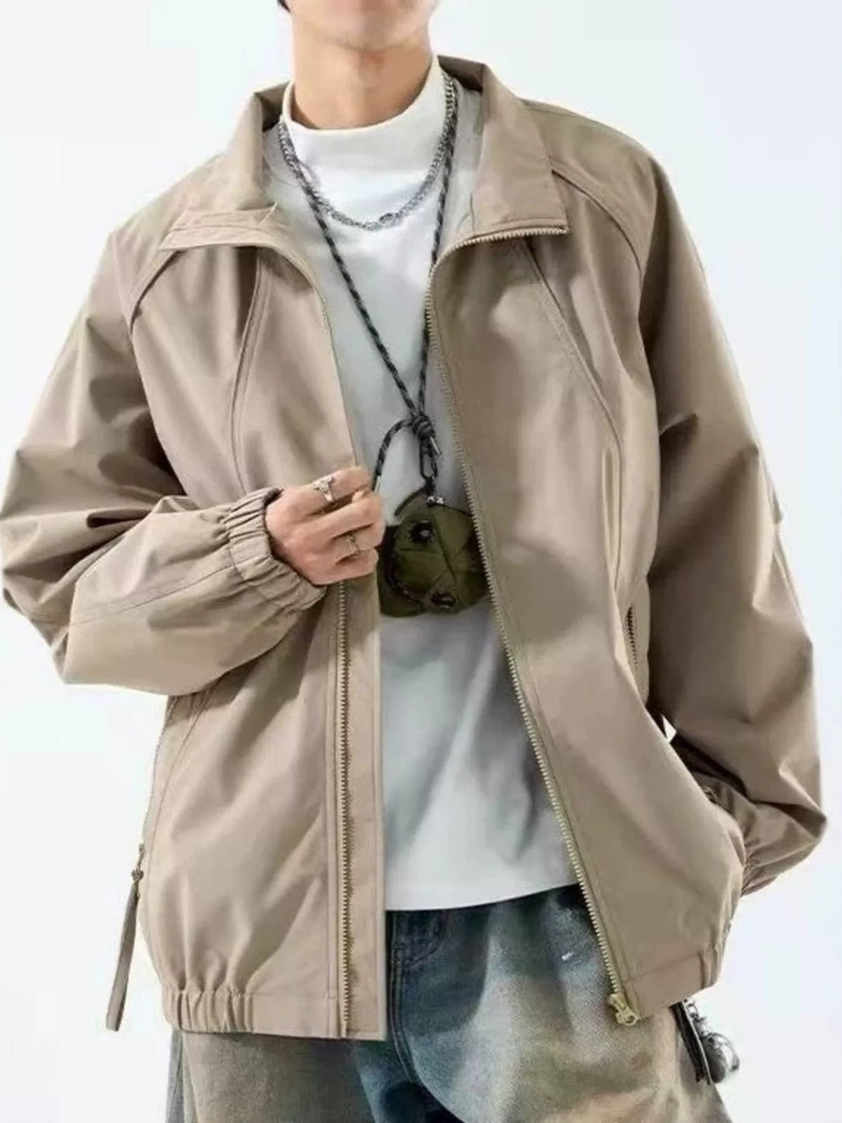 Men's Plus Size Zip Up Raglan Sleeve Jacket - Lilixa.store