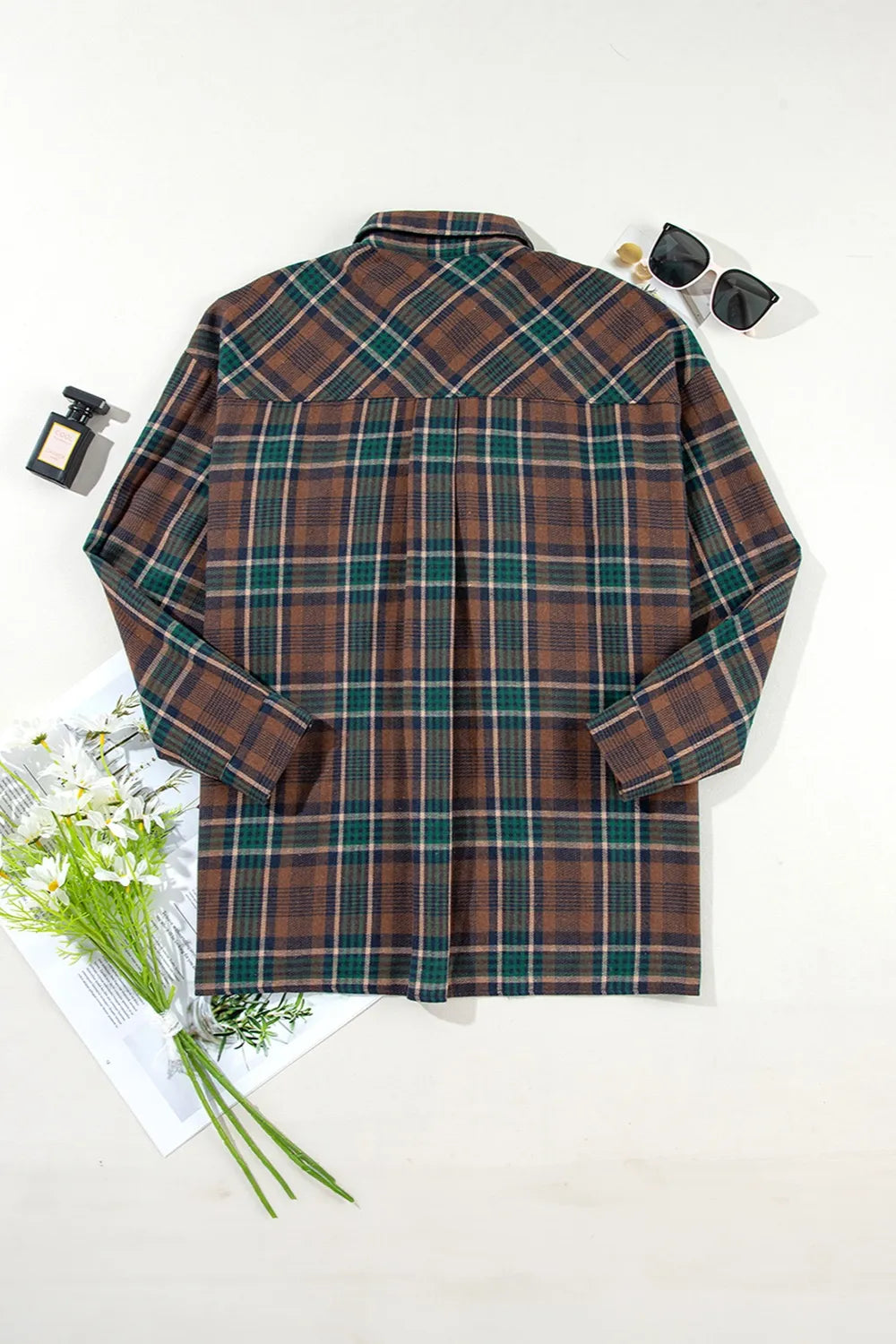 Plaid Button Up Long Sleeve Jacket in Caramel, view 6