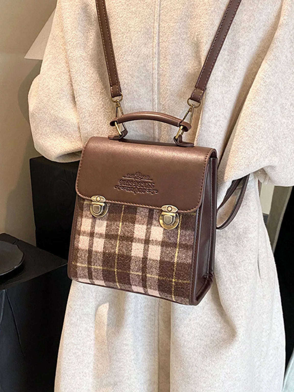 Vintage Plaid Flap Backpack Bag - Lilixa.store