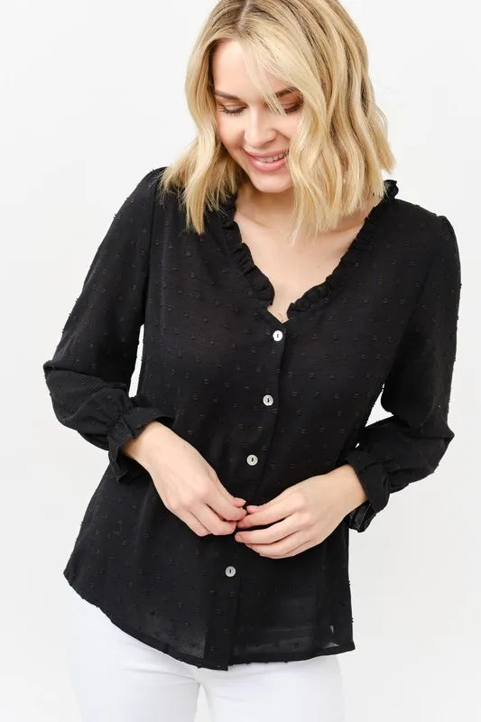 And The Why Polka Dot Ruffle Detailed Blouse Top - Lilixa.store