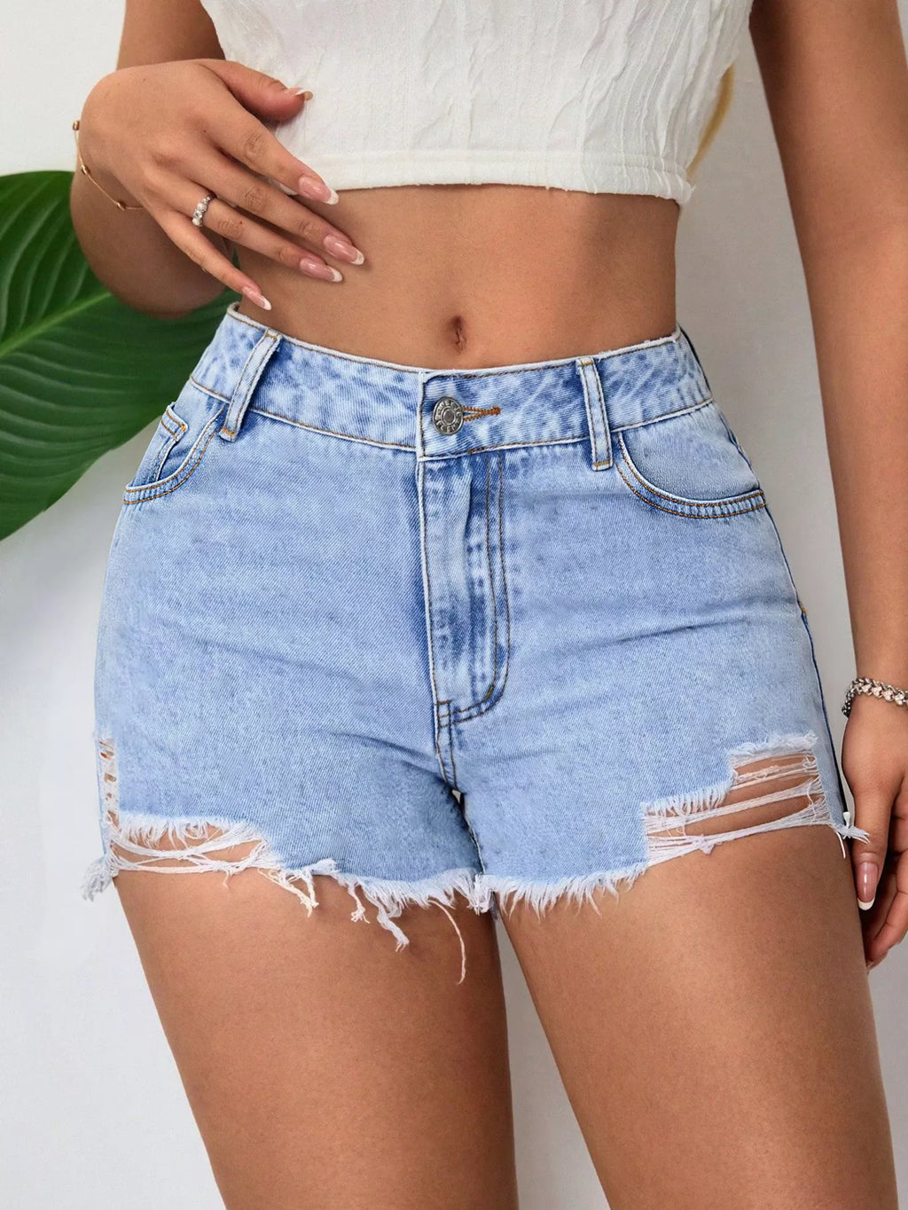 Distressed Raw Hem Denim Shorts - Lilixa.store