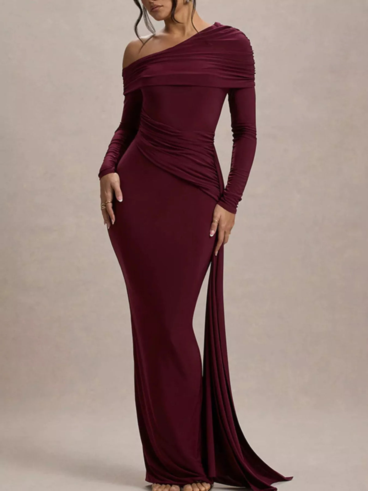 One-Shoulder Ruched Maxi Dress - Lilixa.store