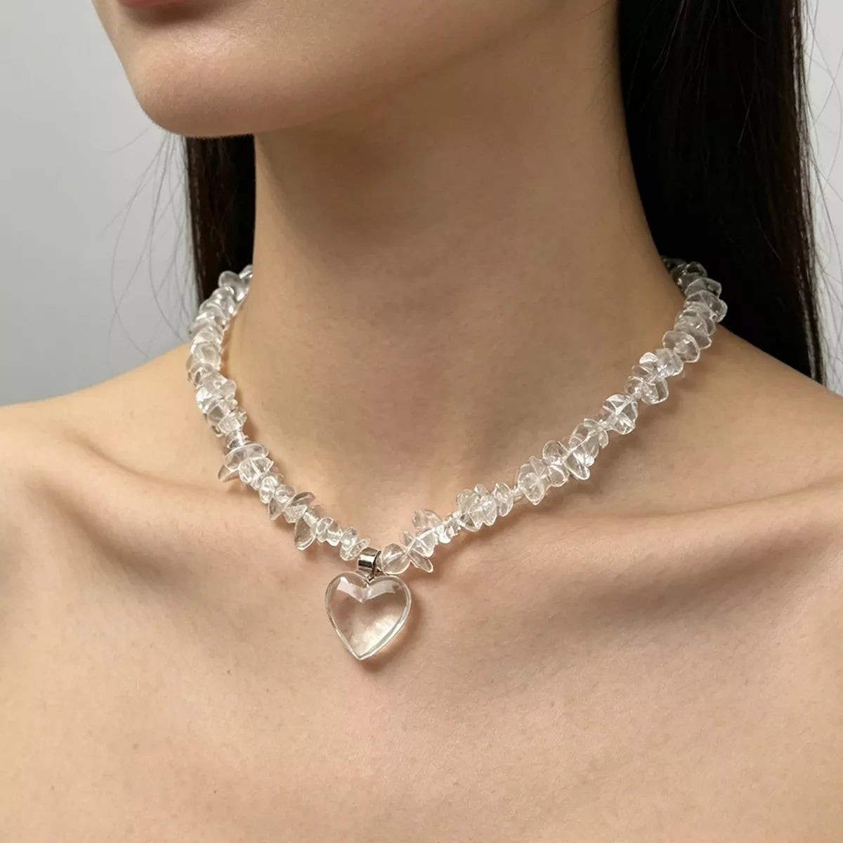 Clear Crystal Heart Pendant Necklace in Transparent, view 3