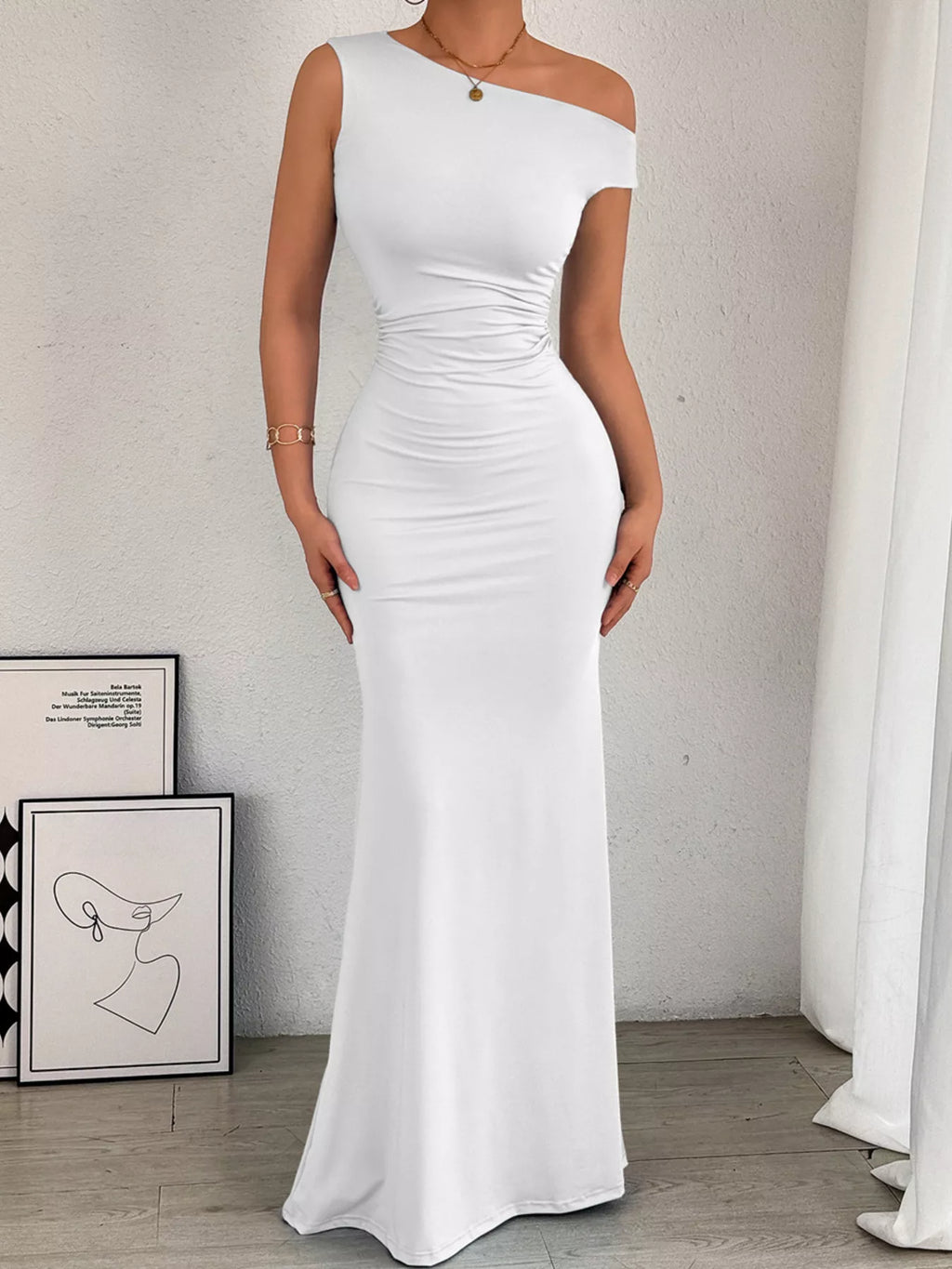 One-Shoulder Ruched Bodycon Maxi Dress - Lilixa.store