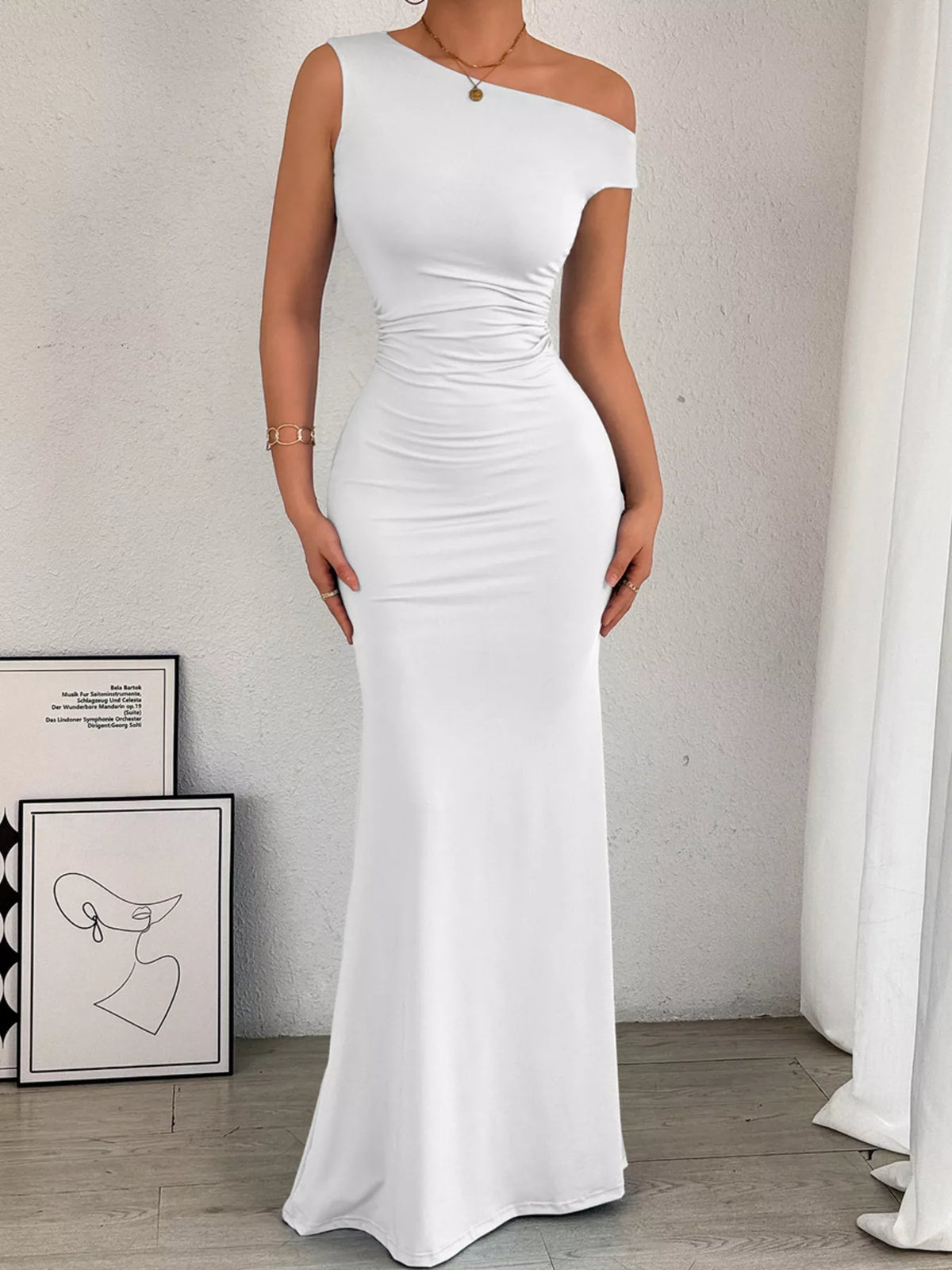 One-Shoulder Ruched Bodycon Maxi Dress, view 14