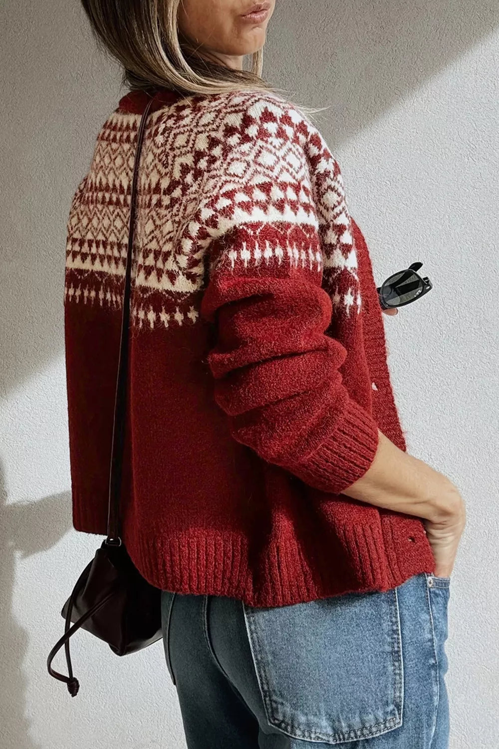 Geometric Print Button Front Long Sleeve Knitwear Cardigan - Lilixa.store