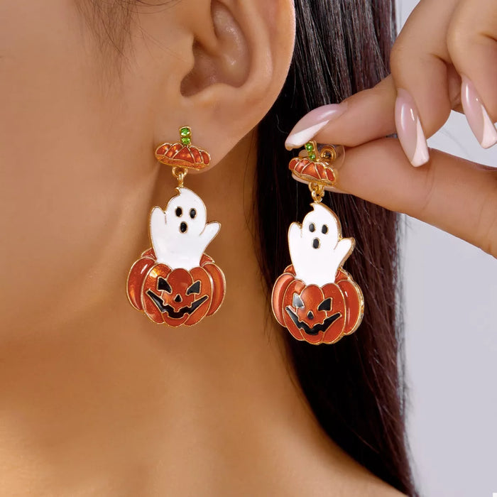Halloween Ghost Pumpkin Dangle Earrings - Lilixa.store