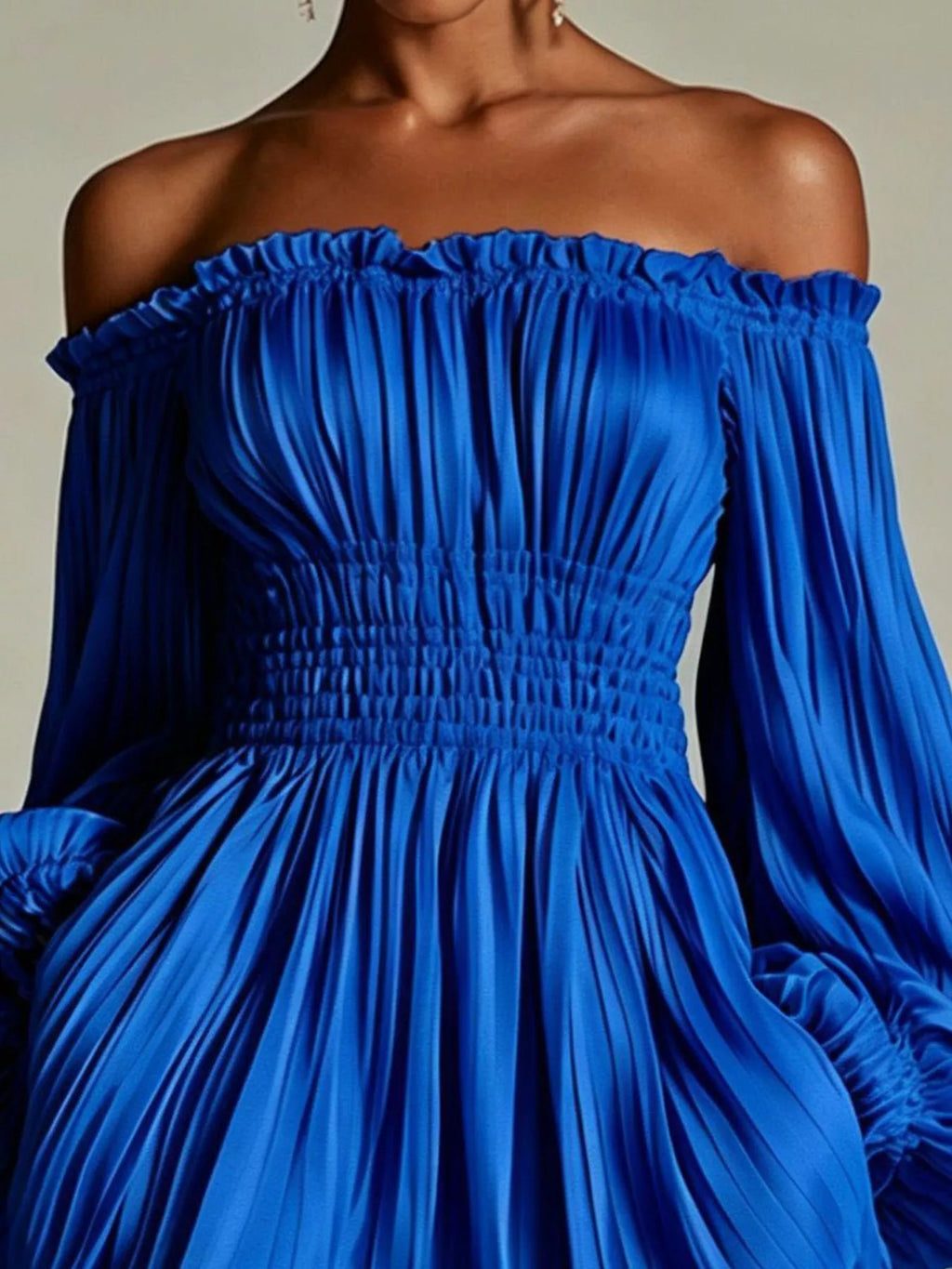 Off-Shoulder Pleated Mini Dress - Lilixa.store