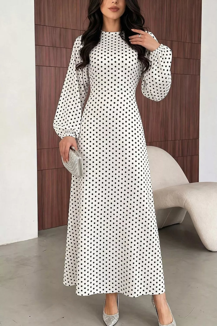 Polka Dot Long Sleeve Maxi Dress - Lilixa.store