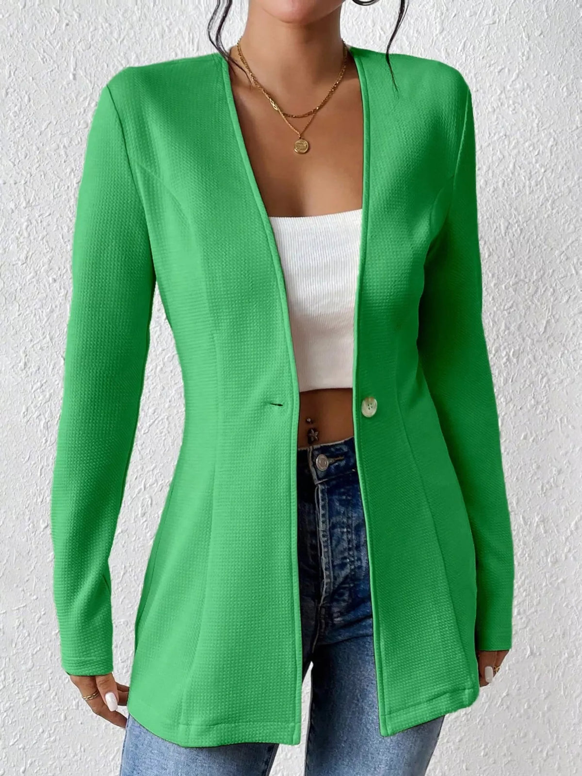 Single-Button Long Sleeve Blazer - Lilixa.store
