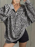 Leopard Print Quarter-Zip Sweatshirt - Lilixa.store