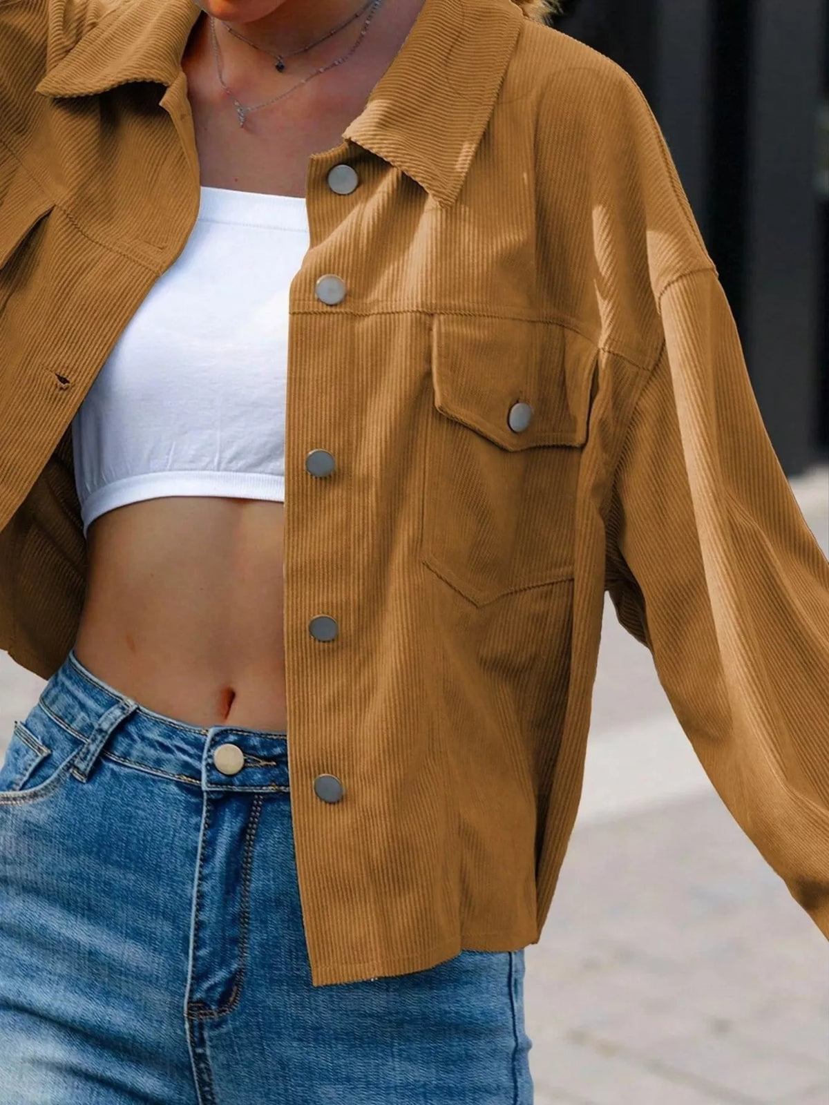 Corduroy Button-Down Shacket - Lilixa.store