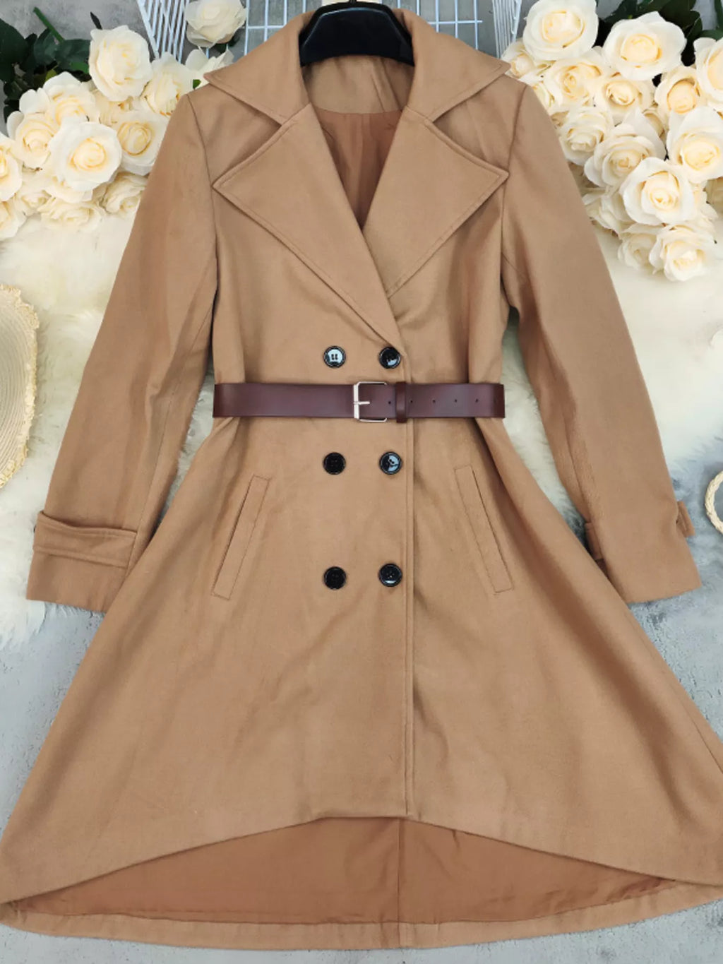 Double-Breasted Wool Blend Coat - Lilixa.store