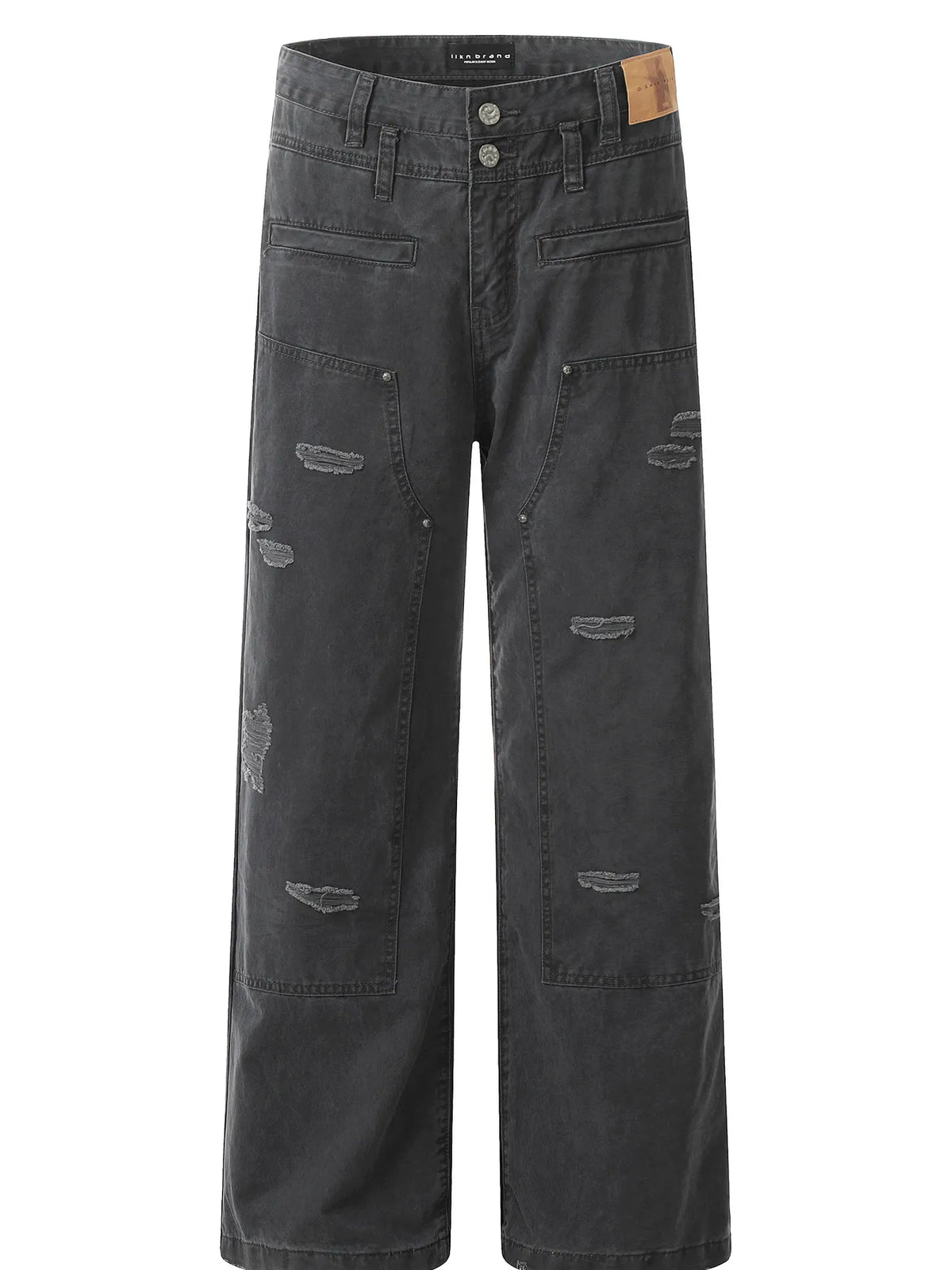 Men's Distressed Wide-Leg Pants in Dark Gray