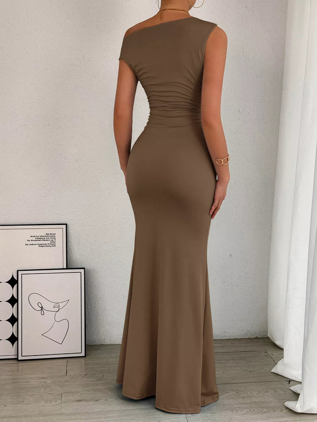 One-Shoulder Ruched Bodycon Maxi Dress - Lilixa.store