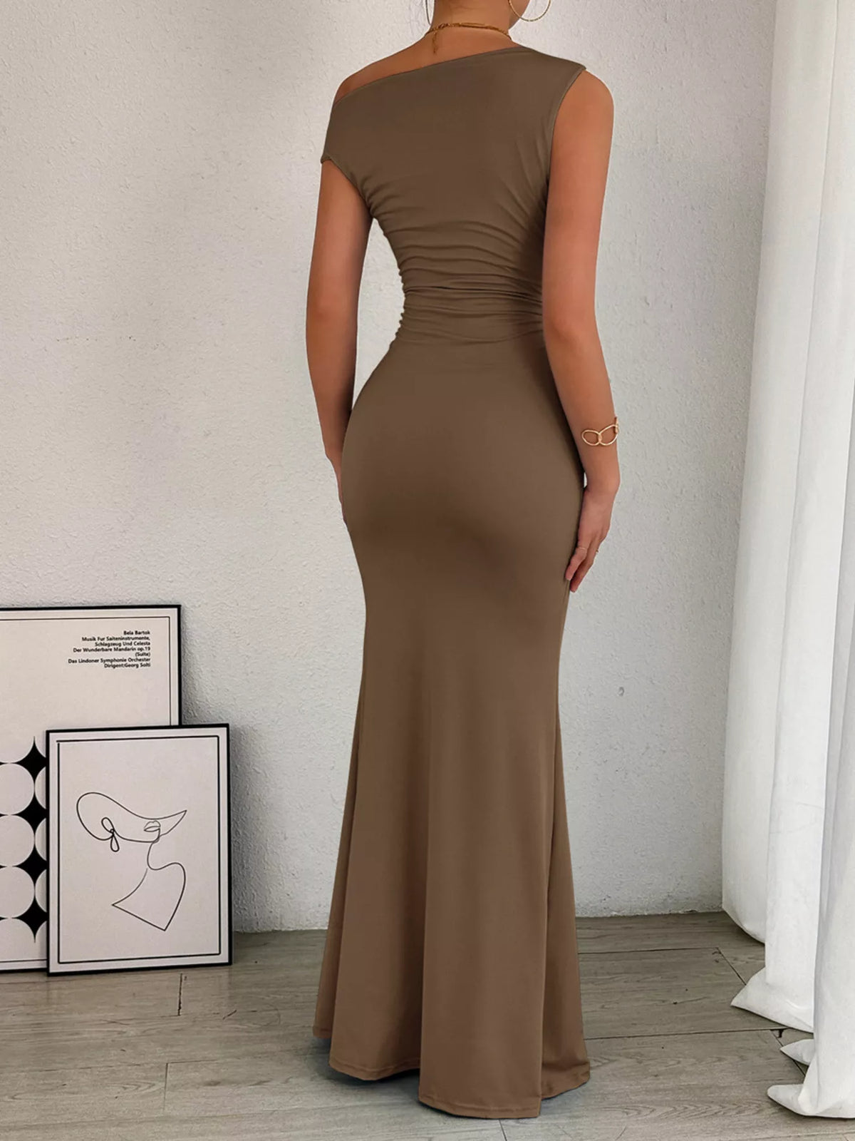 One-Shoulder Ruched Bodycon Maxi Dress, view 11
