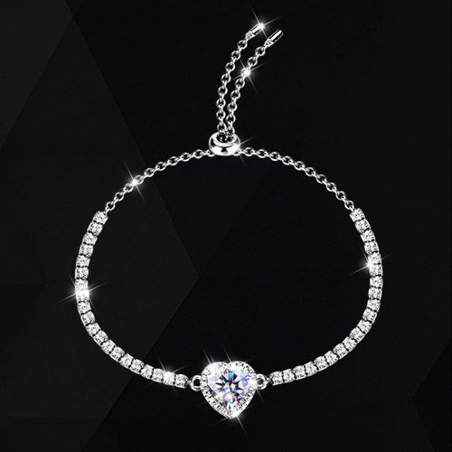 2 Carat 925 Sterling Silver Moissanite Chain Heart Bracelet - Lilixa.store