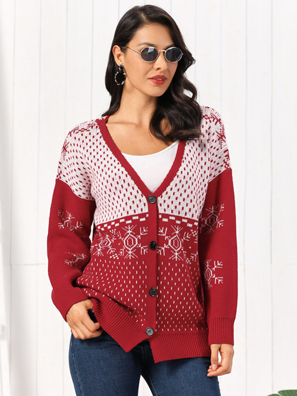 Snowflake Button Down Cardigan - Lilixa.store