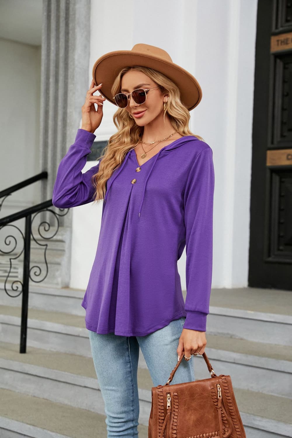Long Sleeve Hooded Blouse, view 2