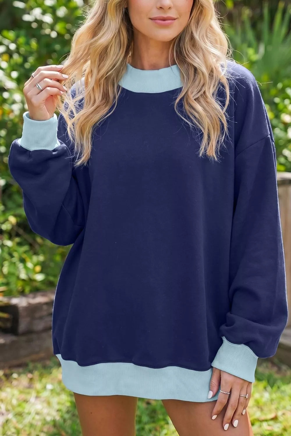 Colorblock Trim Crewneck Long Sleeve Pullover Sweatshirt - Lilixa.store
