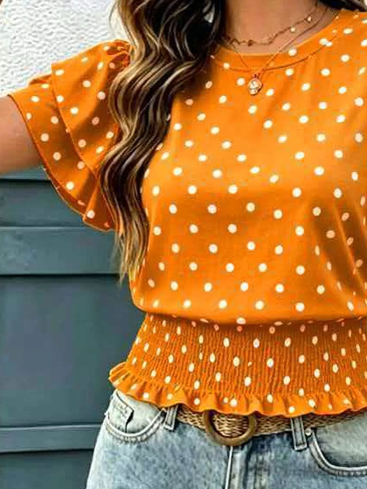 Polka Dot Ruffle Sleeve Blouse - Lilixa.store