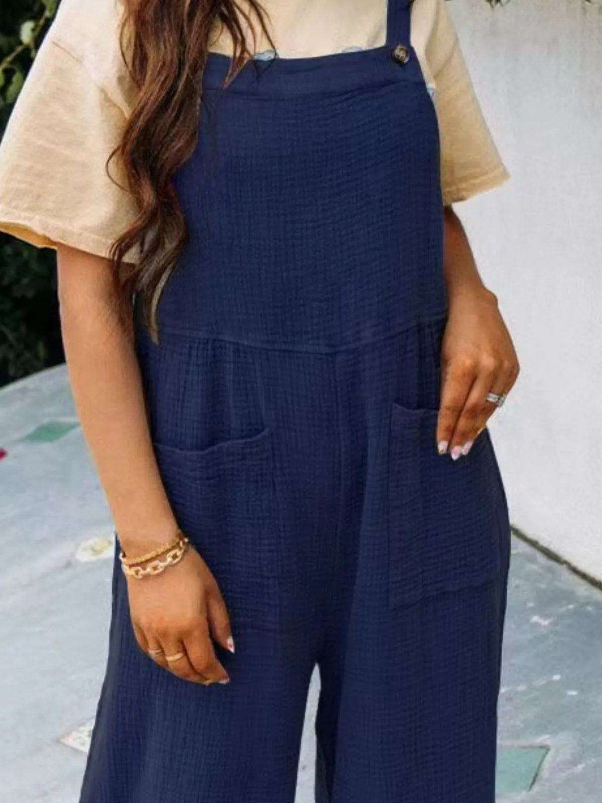 Full Size Casual Wide Leg Textured Overalls Plus Size - Lilixa.store