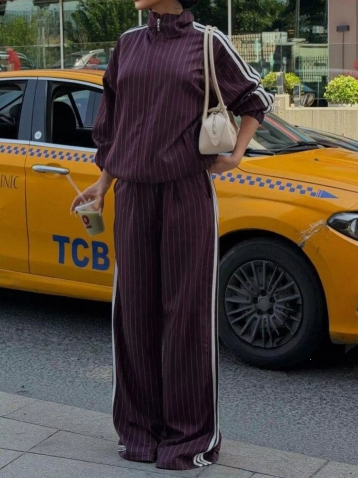 Side Stripe Zip Up Jacket and Pants Set - Lilixa.store