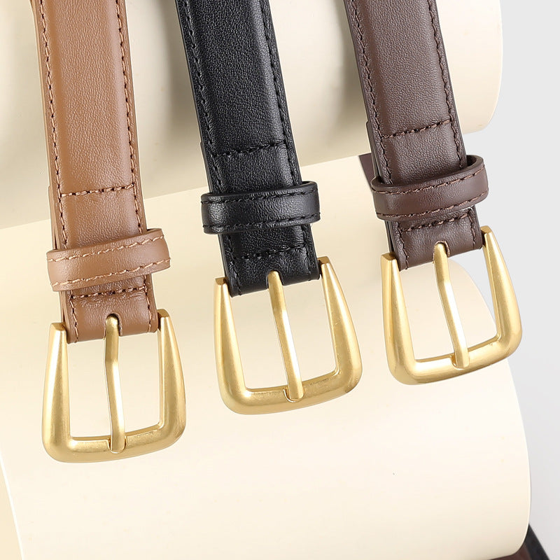 Skinny Leather Belt with Golden Buckle - Lilixa.store